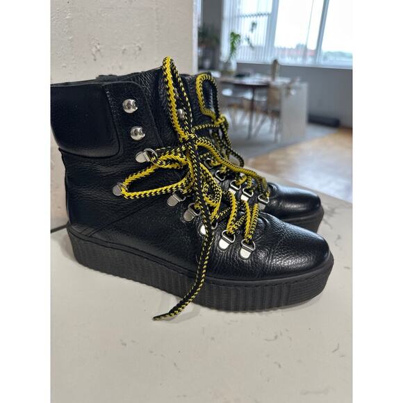 Shoe The Bear Agda Black Leather Hiking Boot Plateau Sole, Size 38, EUC - Picture 2 of 8